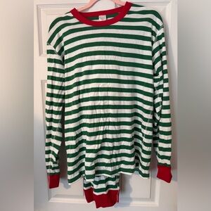 Hanna Anderson Men’s Holiday Pajamas Green and White Stripe